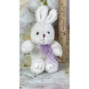 Walmart White Rabbit Plush Stuffed Animal Toy Purple Ribbon Sitting